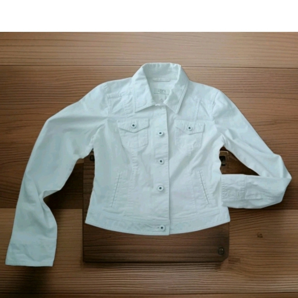 LOFT Petites White Jean Jacket White Buttons Women's 2p Short White Denim Jacket